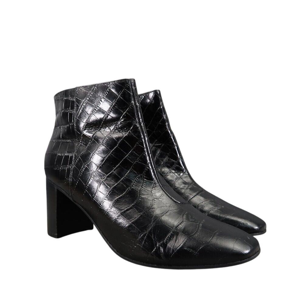 Marc Fisher Shoes Womens 9 Booties Fashion Croc Embossed Leather Black Classic
